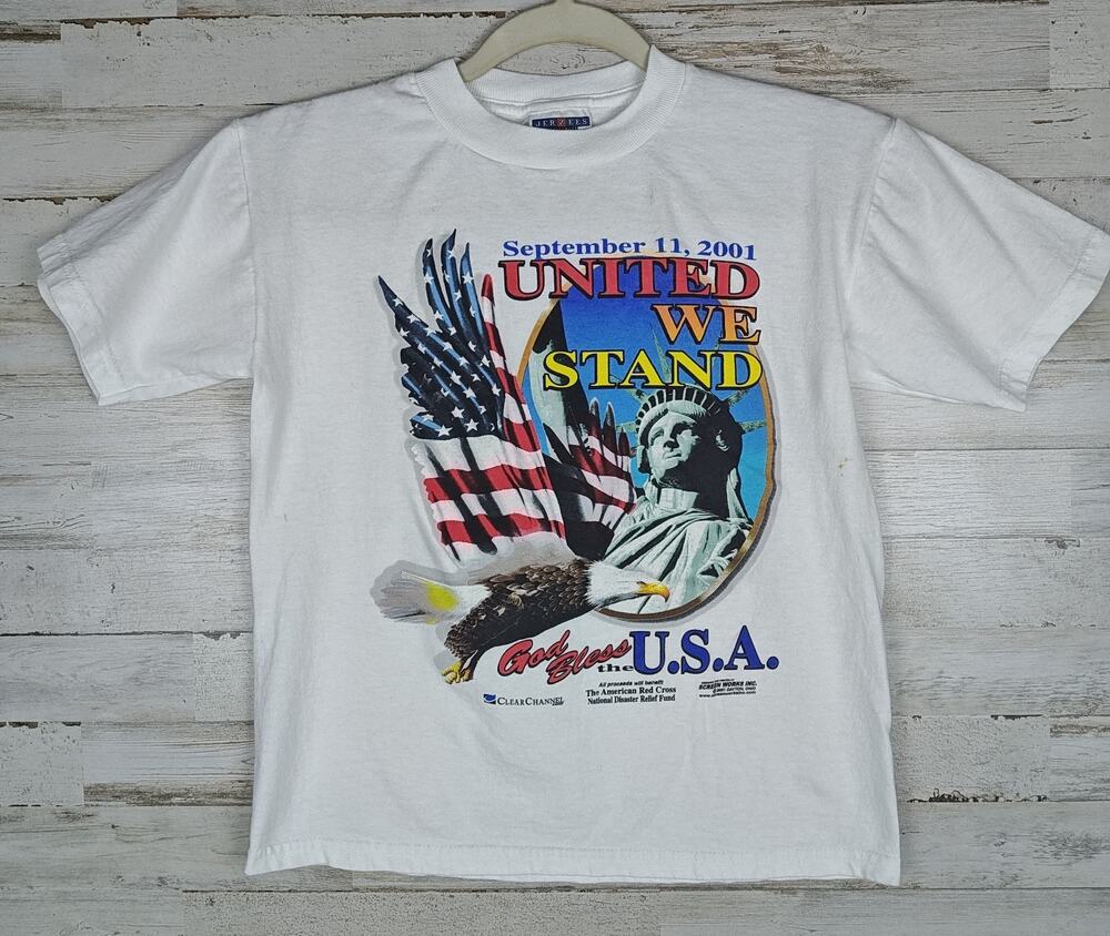 Vintage 9/11 United We Stand Tribute T-Shirt Kids M(10-12) Short Sleeve JERZEES